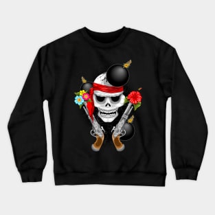 Pirate Skull, Ancient Guns, Flowers and Cannonballs Crewneck Sweatshirt